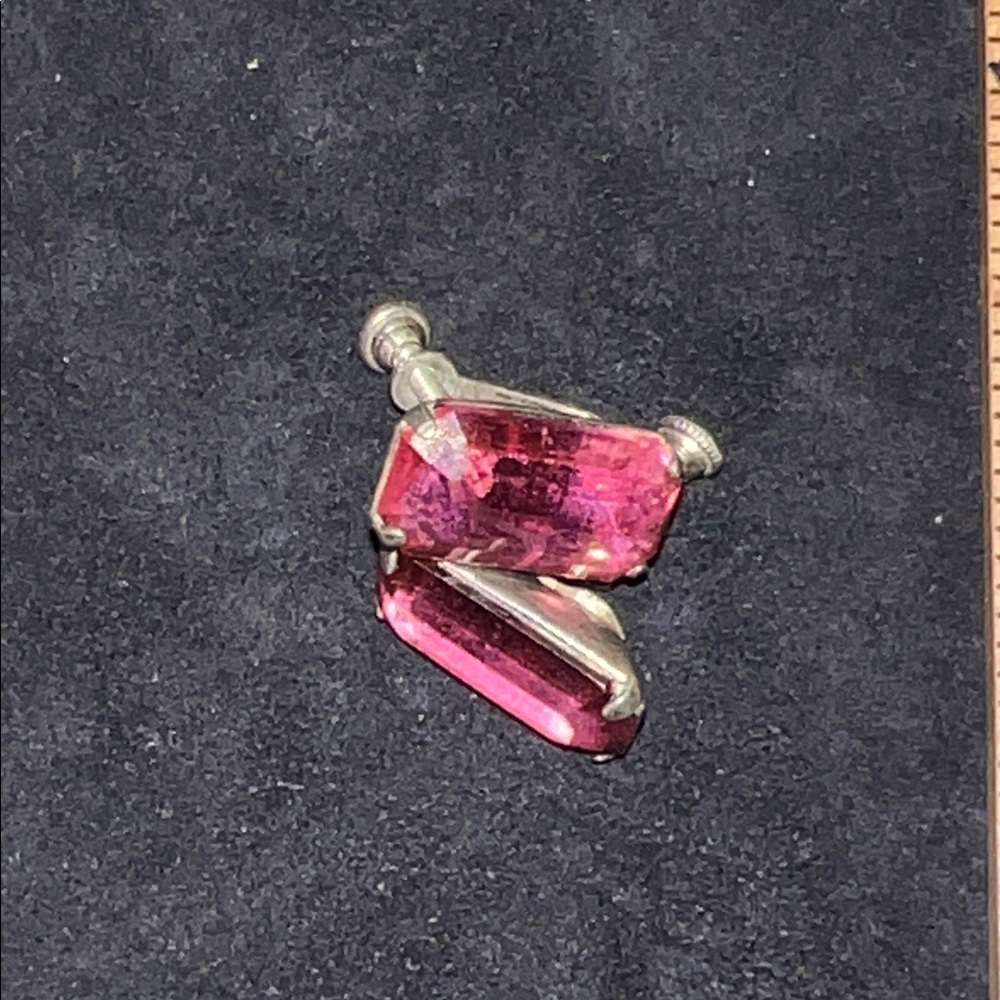 Antique Sterling Silver & Pink Tourmaline screwback earrings